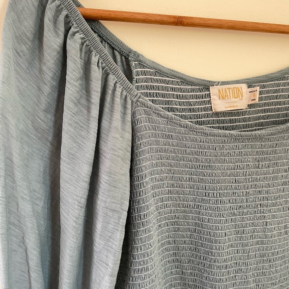 Nation LTD Iona Smocked Renaissance Tee in Dusty Blue Large - Picture 5 of 9